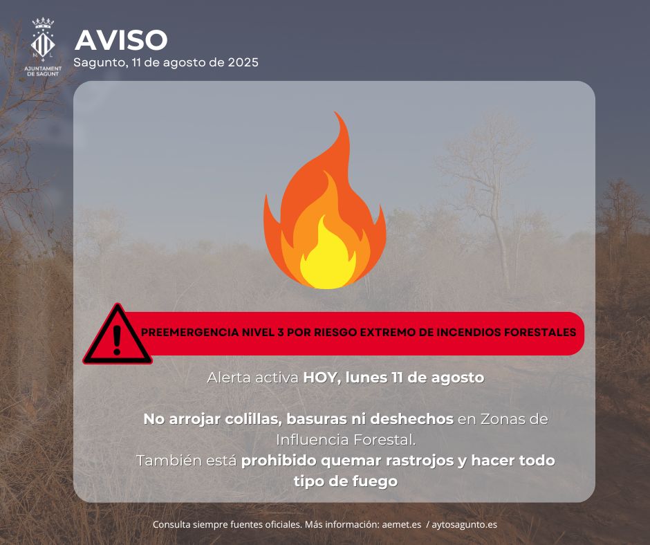 El 112 Comunidad Valenciana eleva a nivel 3 la preemergencia por riesgo de incendios