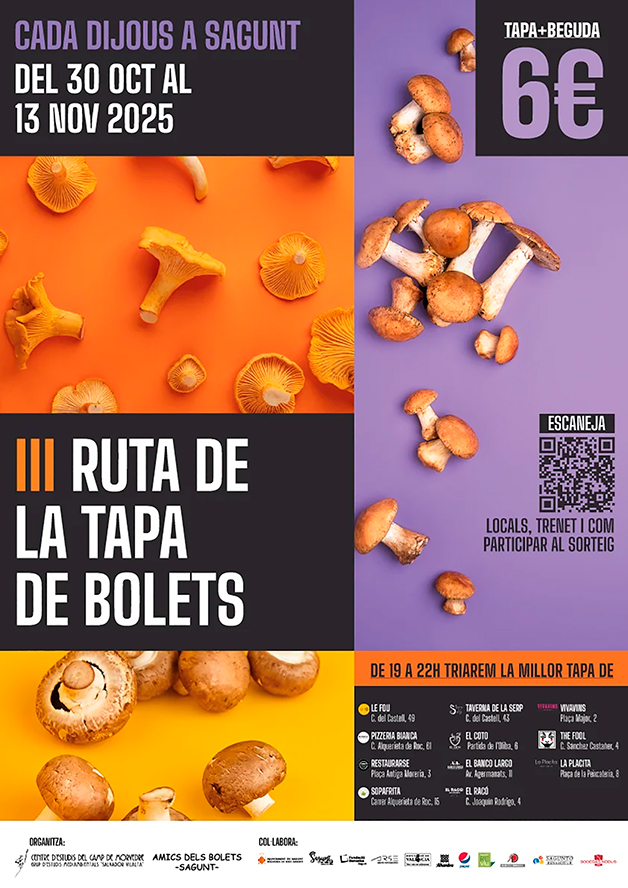 La 3a Ruta de la Tapa de Bolets impulsa la creatividad gastronómica de la hostelería en Sagunto