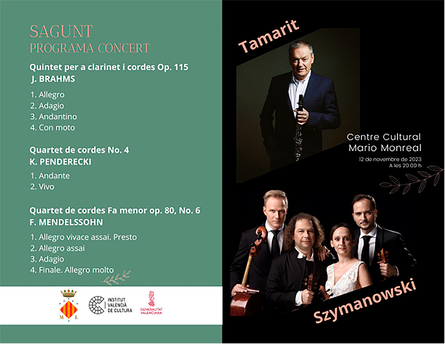 Miguel Ángel Tamarit y Karol Szymanowski Quartet interpretan un concierto en el Mario Monreal 