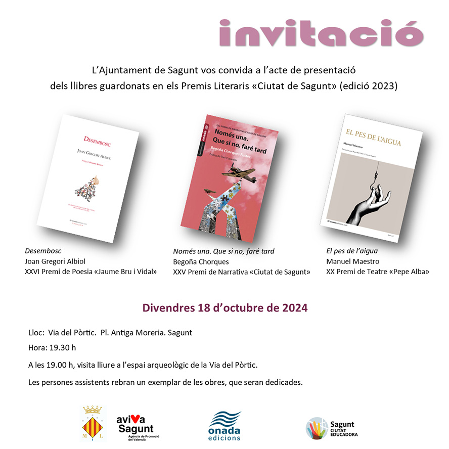 El Gabinete de Promoción del Valenciano presenta los libros ganadores de los premios literarios Ciutat de Sagunt 2023