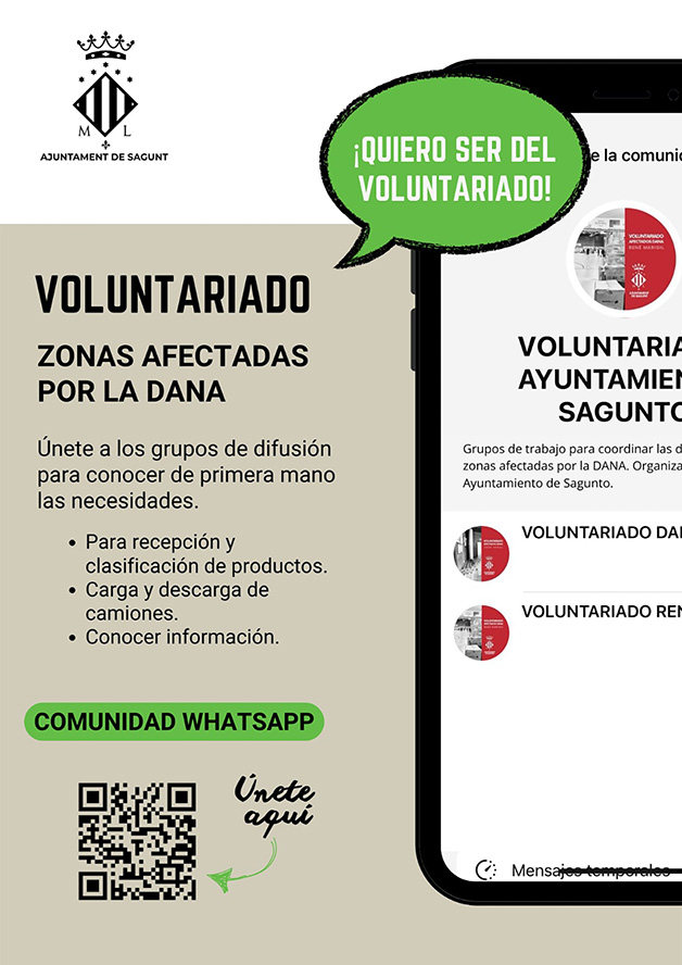 El Ayuntamiento de Sagunto pone en marcha una comunidad de WhatsApp para coordinar la ayuda voluntaria