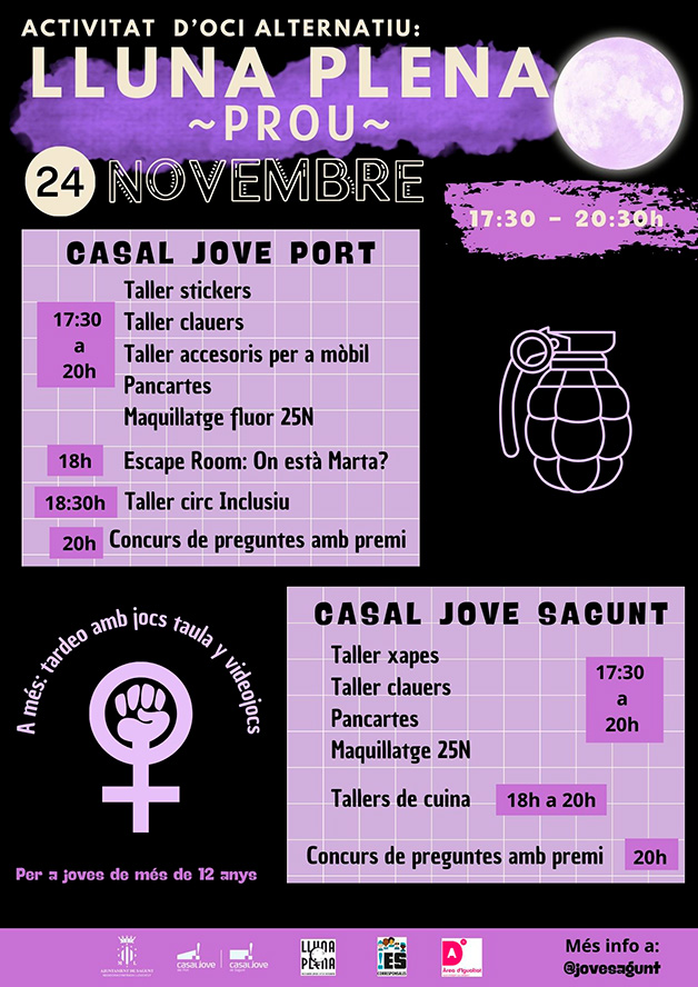 Lluna Plena, una tarde de entretenimiento y aprendizaje para jóvenes marcada por el 25N