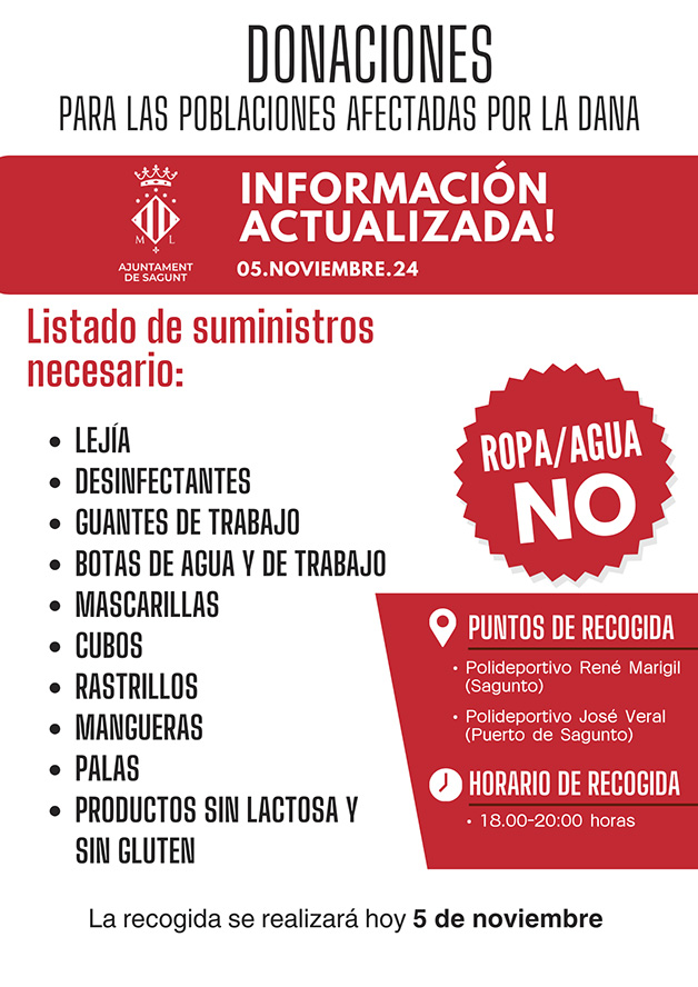 Se reanuda la recogida de productos para los municipios afectados por la DANA en los pabellones René Marigil y José Veral