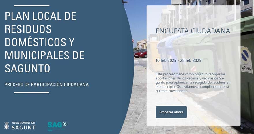 El Plan Local de Residuos Domésticos y Municipales de Sagunto inicia la fase de participación ciudadana