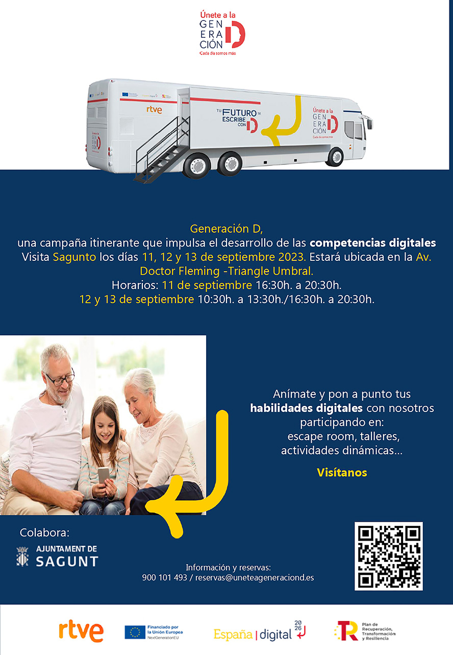 La campaña itinerante “Generación D” recorrerá Sagunto para ayudar a la ciudadanía a mejorar sus habilidades digitales