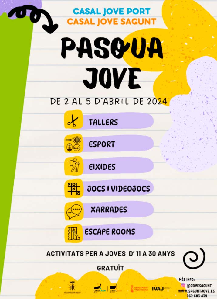 Pasqua Jove llega a los centros juveniles de Sagunto con más de 20 actividades