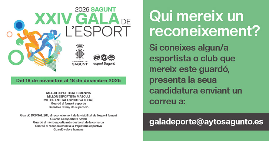 Abierto el plazo para presentar candidaturas a los premios de la XXIV Gala del Deporte de Sagunto